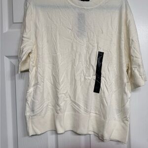 Banana republic Cream Short-Sleeve Knit Sweater with Black Accent